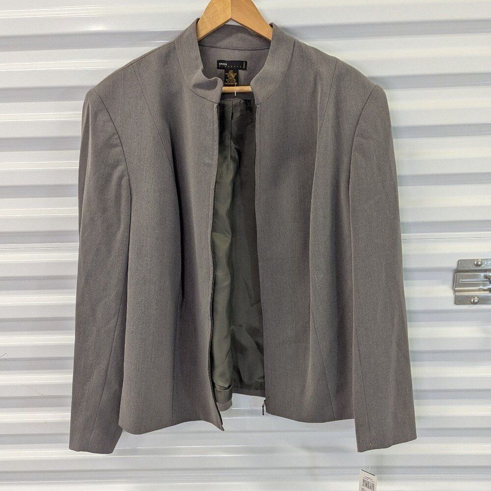 Grace Elements 20W Taupe Zip Front Jacket NWT Tailored Preppy Old Money Nautical